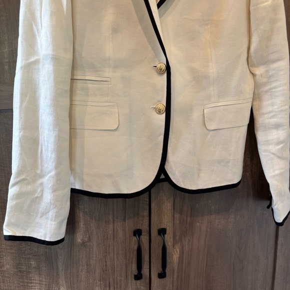 J. Crew Schoolboy White Linen Navy Tipped Blazer size 4 - Picture 7 of 11